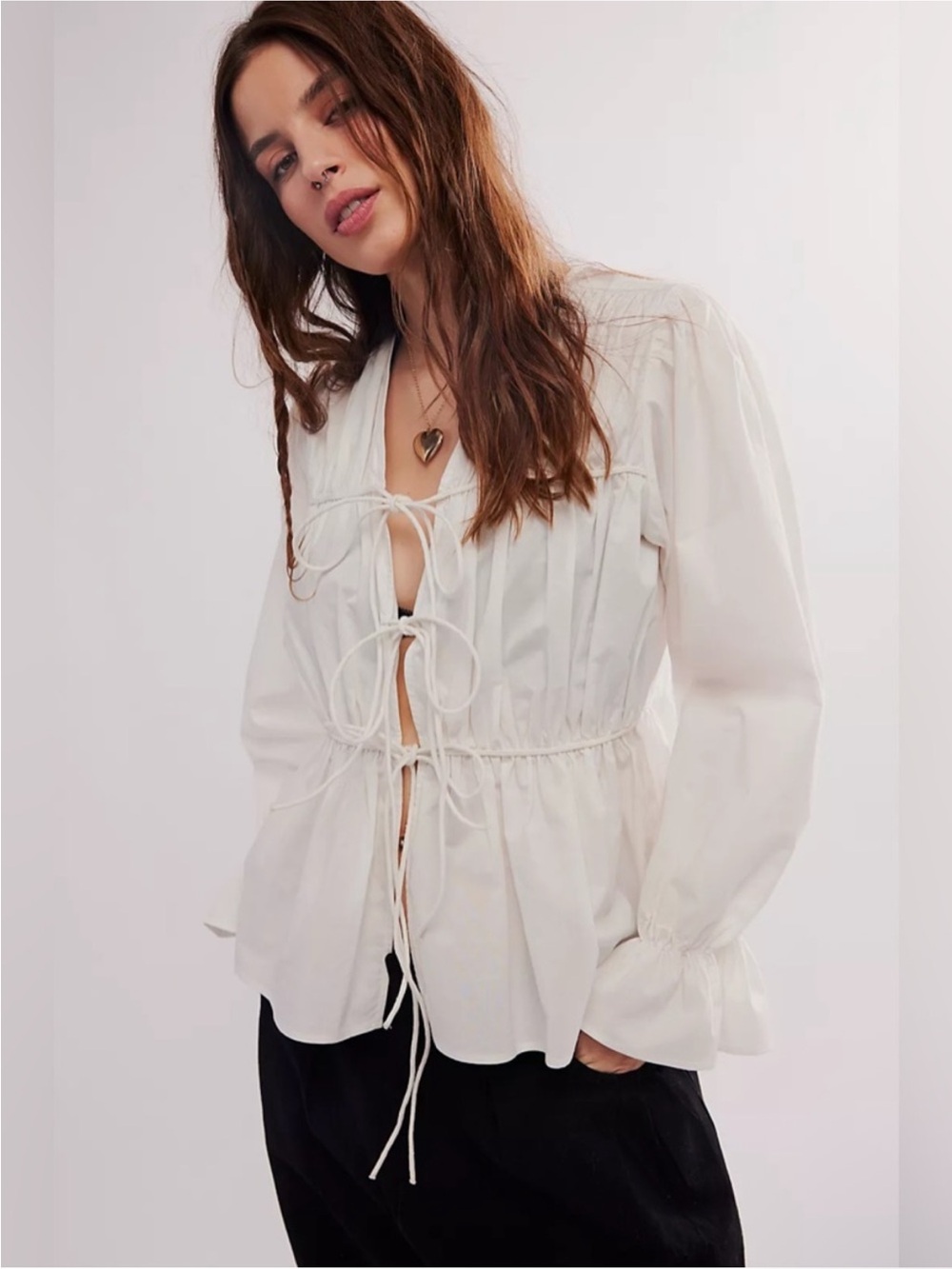 Nigel Preston x Free People Poplin Cinched Top Women’s Size Small In White